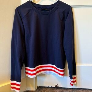 ONLY fashion navy blue crew neck sweatshirt red and white cuffs size small